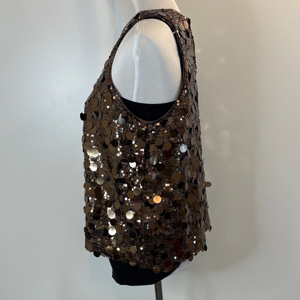 Sequin Shell Tank Top - Brown | M | Fully Lined - Picture 2 of 8